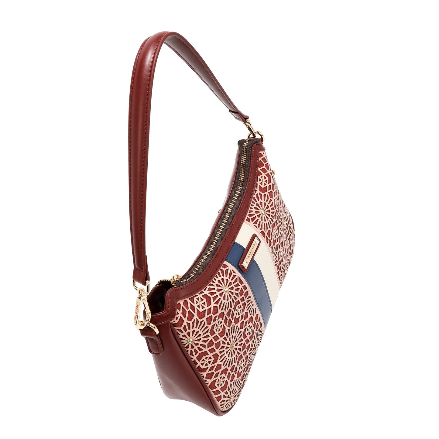 GEOMETRIC LASER CUT SHOULDER BAG (VINO)