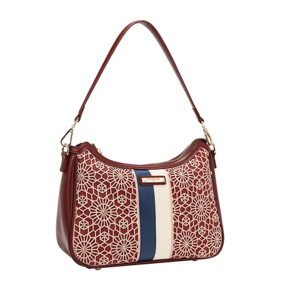 GEOMETRIC LASER CUT SHOULDER BAG (VINO)